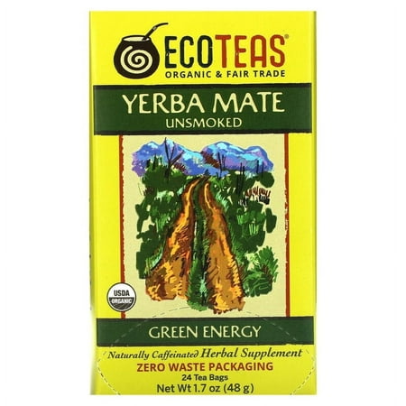 EcoTeas, Yerba Mate, Unsmoked, Green Energy, 24 Tea Bags, 1.7 oz Pack of 3