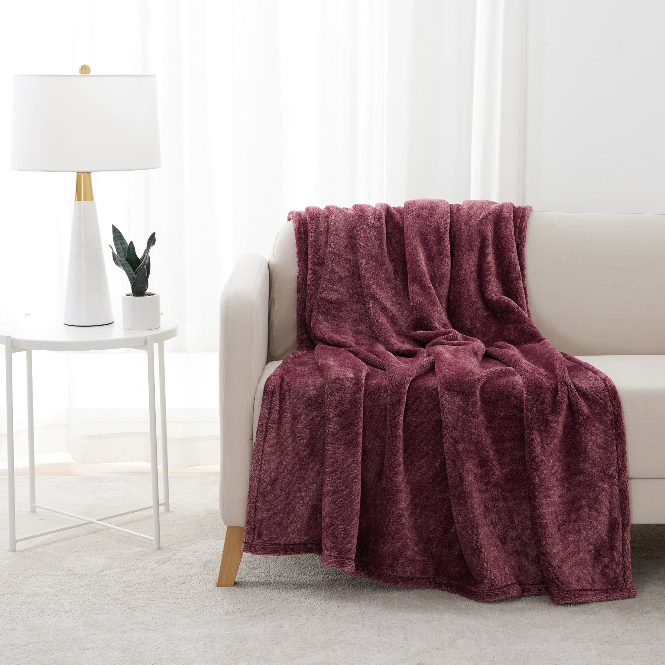 EcoThread Soft Plush Heathered Oversized Couch Throw Blanket, Wine