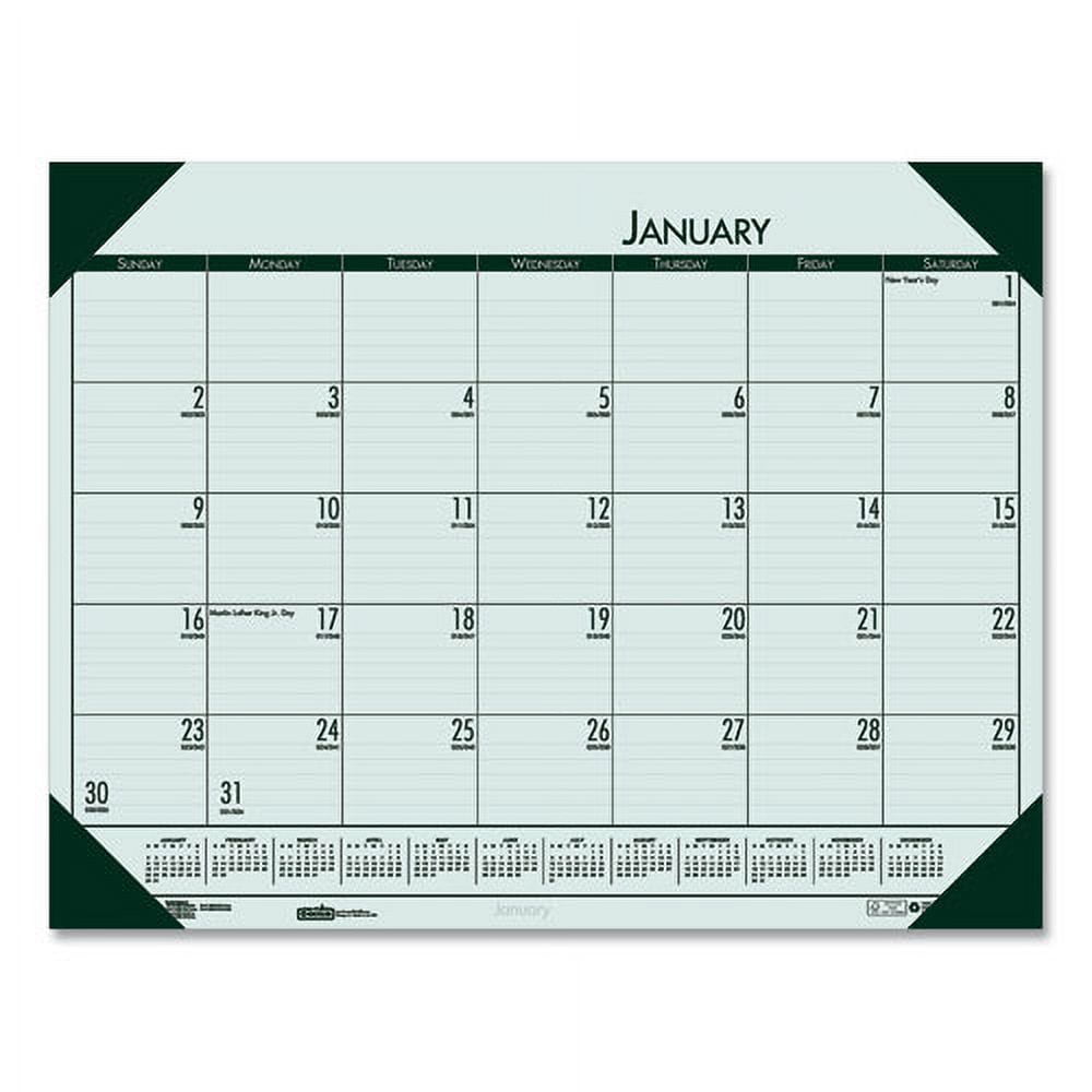 EcoTones Recycled Monthly Desk Pad Calendar, 22 x 17, Green-Tint/Woodland Green Sheets/Corners, 12-Month (Jan to Dec): 2024