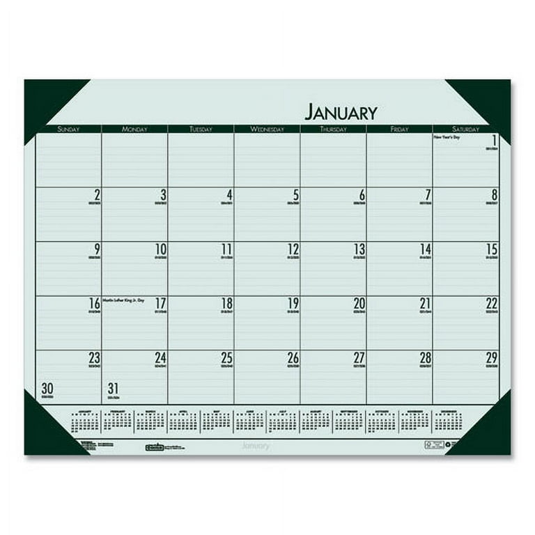 EcoTones Recycled Monthly Desk Pad Calendar, 22 x 17, Green-Tint/Woodland Green Sheets/Corners, 12-Month (Jan to Dec): 2024