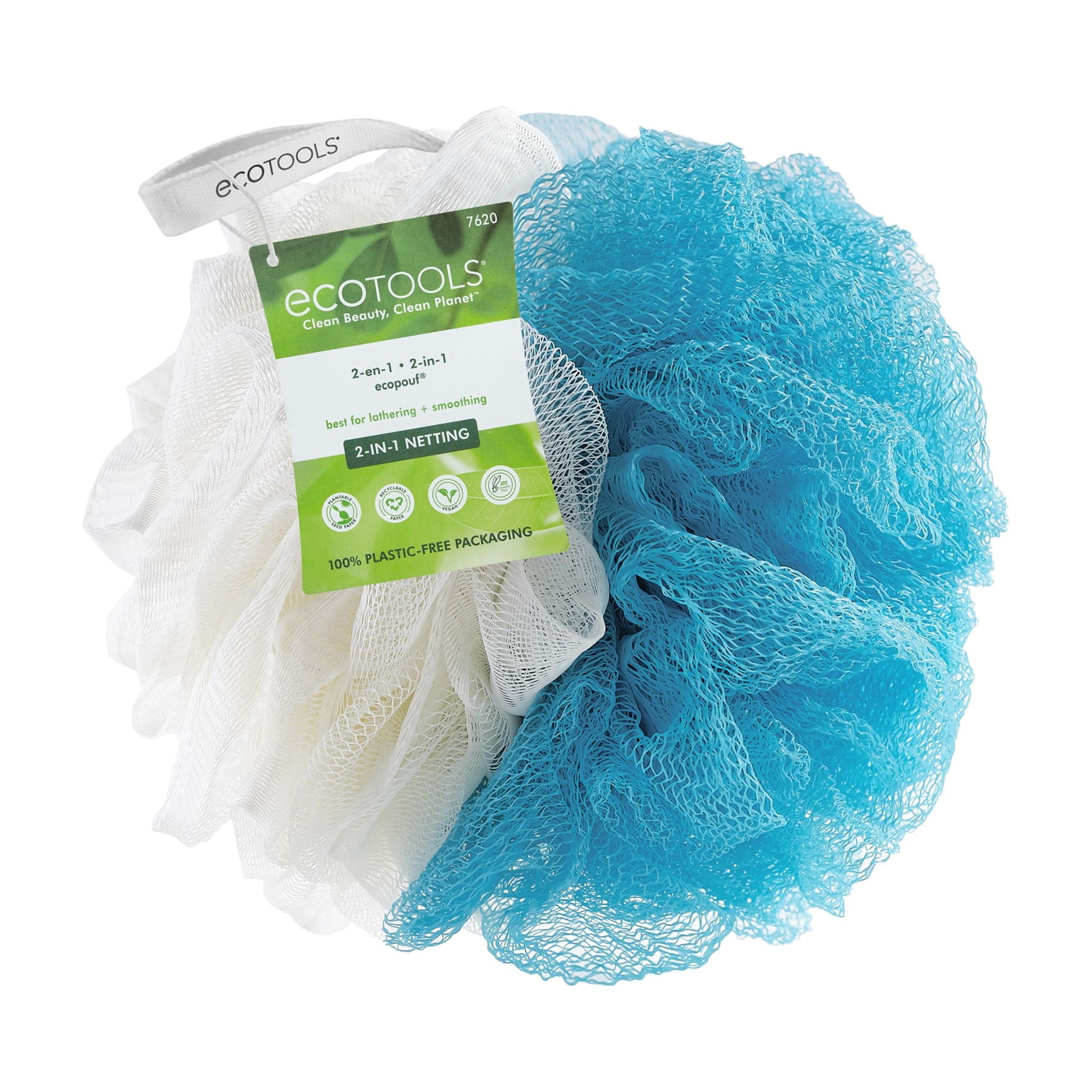 EcoTools 2-in-1 Bath Pouf, Body Cleansing Blue & Cream Loofah, for Adults,1 Count