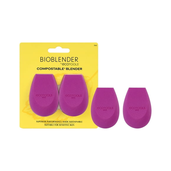EcoTools Bioblender Makeup Sponge Duo, Natural Makeup Blender Beauty Sponges for Liquid and Cream Foundation, Biodegradable, Cruelty Free and Vegan, 2 Count