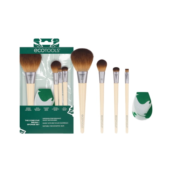 EcoTools Core Five Makeup Brush and Makeup Sponge Kit, 5 Piece Set