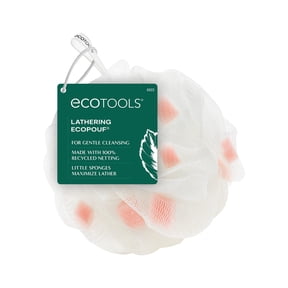 EcoTools Lathering Bath Pouf, White & Pink Loofah for Cleansing, for Adults, 1 Count