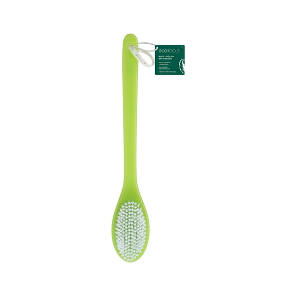 EcoTools Long Handled Dual Sided Buff and Polish Bath Brush, Synthetic Bristles, Green, 1 Count