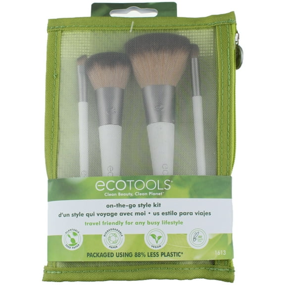 EcoTools On-The-Go Style Makeup Brush Kit, Travel Friendly, Convenient Makeup Tools for Foundation, Blush, and Eyeshadows, 5 Piece Set