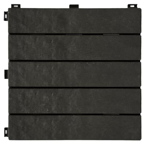 EcoTrend 24-Pack 12x12 Interlocking Deck Floor Tiles, Slate Black Rubber & Plastic Outdoor Flooring for Patio, Porch, Balcony, Pool Area, Garden, Garage or Backyard Modular Decking Grid Panels