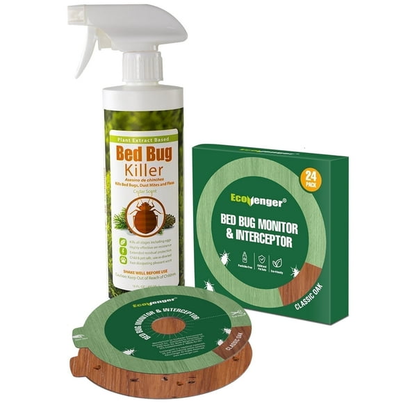 EcoVenger Bed Bug Killer 16 oz + Bed Bug Monitor & Interceptor Glue Traps 24 Units