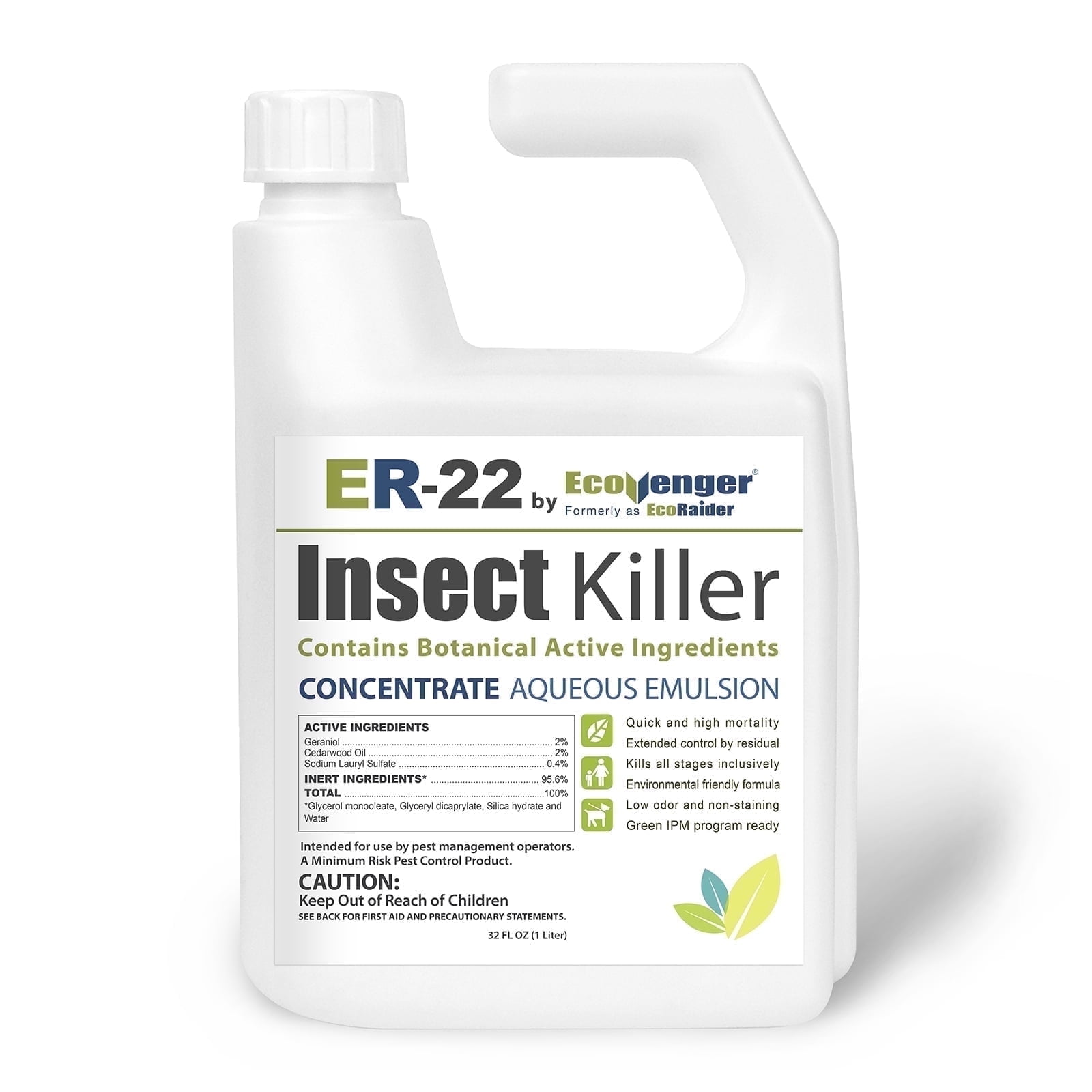EcoVenger ER-22 Professional Grade Insect Killer Concentrate 32 oz, for Bed Bugs, Ants, Crawling Insects, 100 Percent Efficacy, Extended Residual, Green and Non-Toxic, Child & Pet Friendly