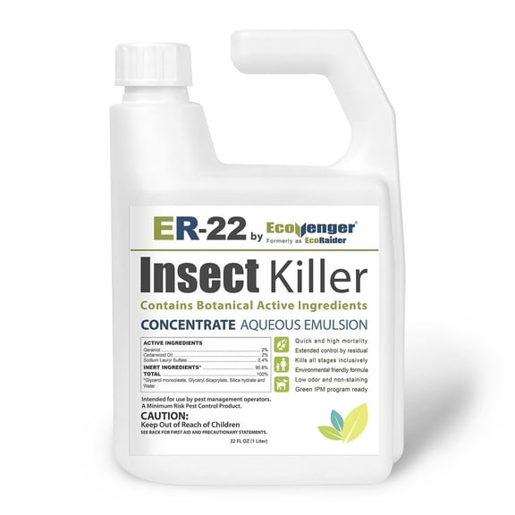 EcoVenger ER-22 Professional Grade Insect Killer Concentrate 32 oz, for Bed Bugs, Ants, Crawling Insects, 100 Percent Efficacy, Extended Residual, Green and Non-Toxic, Child & Pet Friendly