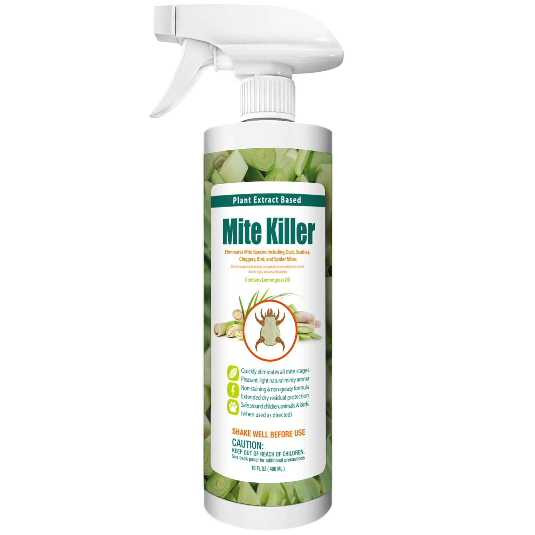 EcoVenger Mite Killer 16 OZ Spray, Kills Dust Mites, Scabies, Bird Mites, Chiggers, Poultry Mites, Spider Mites for Residential, Plant, Animals & Birds, Plant-Based and Non-Toxic