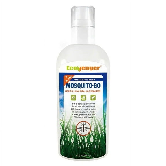EcoVenger Mosquito Control Triple-Action 8 oz, Kills All Stages+ Larvae Control+ Lasting Repellency, Citrus Scent, Non-Toxic Child-&-Pet-Safe