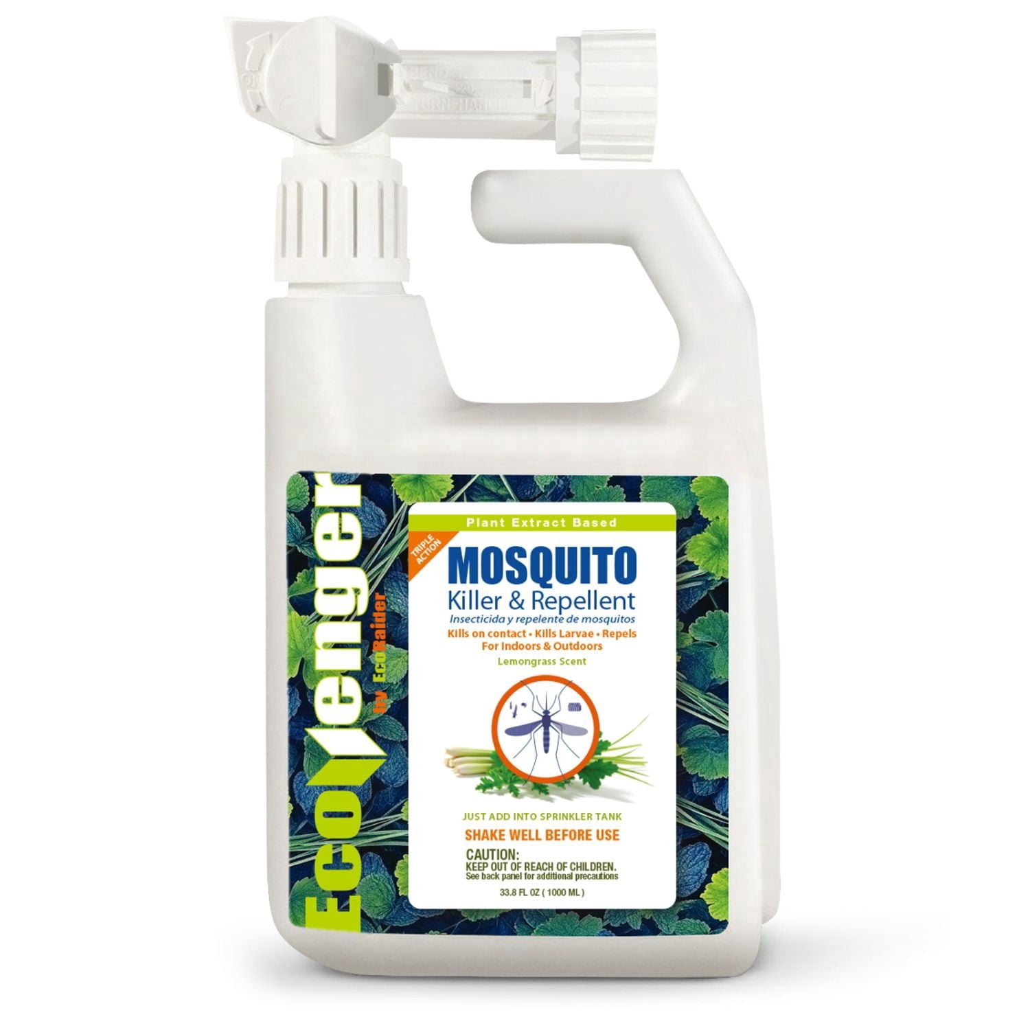 EcoVenger Mosquito Control Triple-Action Hose-end Spray 32OZ, Kills All Stages+ Larvae Control+ Lasting Repellency, Citrus Scent, Non-Toxic Child-&-Pet-Safe