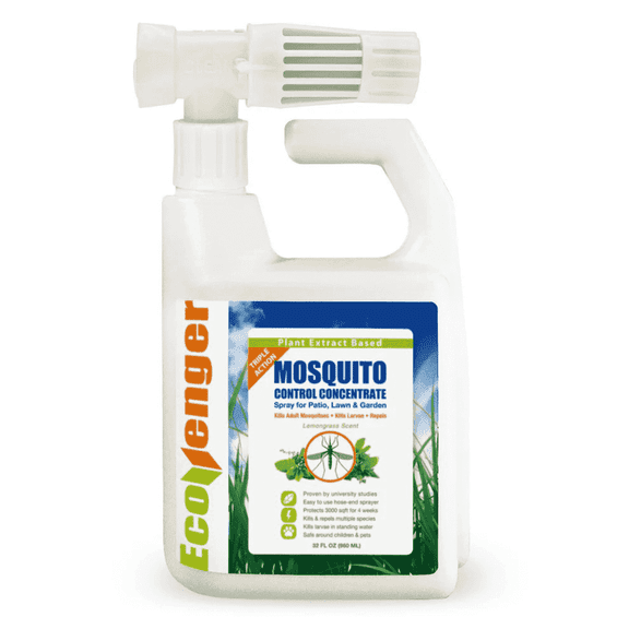 EcoVenger Mosquito Control Triple-Action Hose-end Spray 32OZ, Kills All Stages+ Larvae Control+ Lasting Repellency, Citrus Scent, Non-Toxic Child-&-Pet-Safe