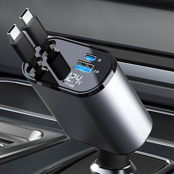 EcoVerve 100W Retractable Car Charger Port USB C PD Fast Charging Adapter