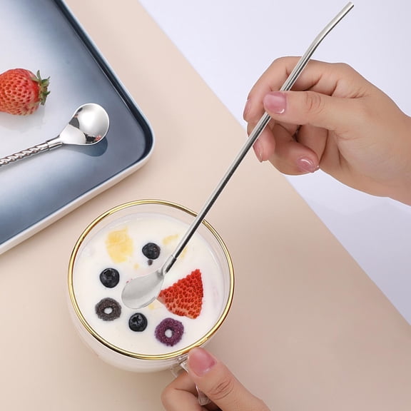 EcoVerve 304 stainless steel straw spoon integrated dual purpose fruit milk tea beverage long handle spoon metal stirring spoon