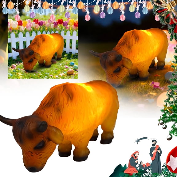 EcoVerve 3D Illuminated Yak Figurine Resin Material Yak Shape Handmade Yak Animal Night Light Sculpture Suitable For Farmhouses And Gardens (Built In Button Battery)