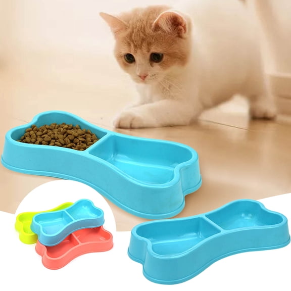EcoVerve Bone Pet Double Bowl Slid Dog Puppy Cat Food Feeder Water Container Random Color