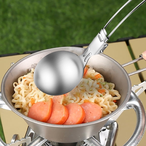 EcoVerve Camping Cooking Utensils Stainless Steel Cooking Utensil Stainless Steel Camping Cooking Utensil With Foldable Handle Heat Non Stick Spatula Turner Colander Spoon Portabl