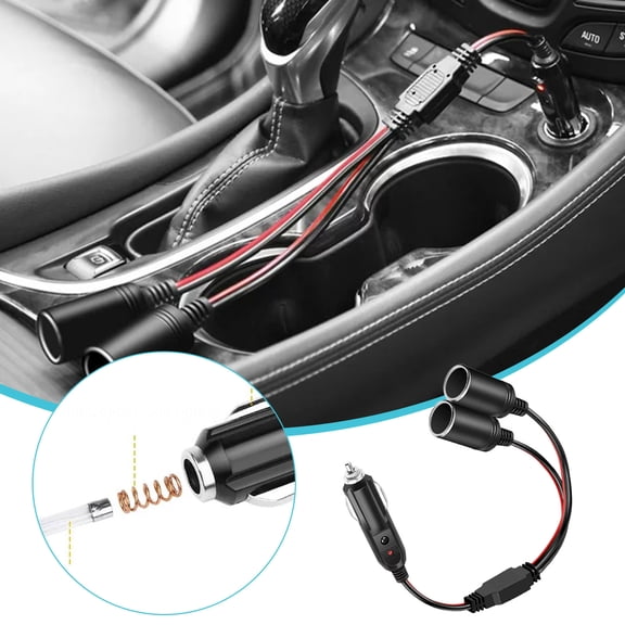 EcoVerve Car Splitter Adapter 10 Inch Extension Cord Two Ways 16AWG Socket Plug With 15A