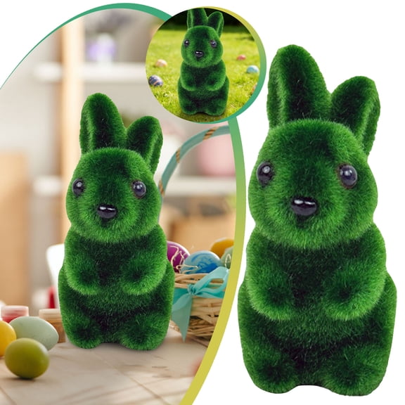 EcoVerve Easter Green Flocking Foam Rabbits, Moss Ball Landscaping Decorations Decorations Green Gardening