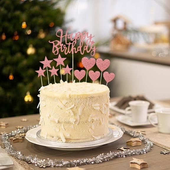 EcoVerve Glitter Happy Birthday Cake Decoration Star Cake Decoration Heart Cake Decoration Birthday Party Decoration