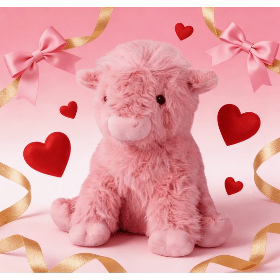 EcoVerve Highland Cow Stuffed Animals, Highland Cow Gifts,Stuffed Highland Cow, Pink, 14", Valentine's Day Birthday Gifts for Men Women, New Year Decorations