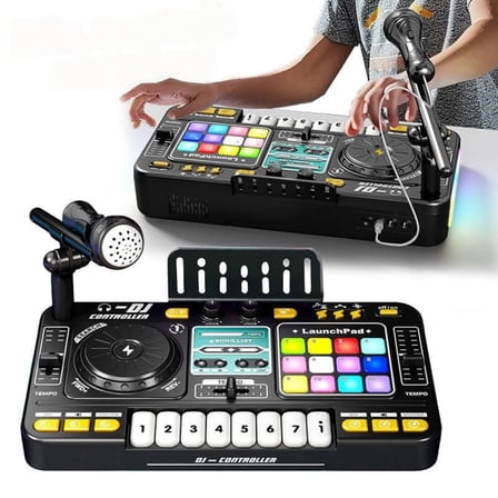 EcoVerve Interactive Kids DJ Mixer With Light Up Buttons Realistic Sound And Built In Microphone For Early Music Education
