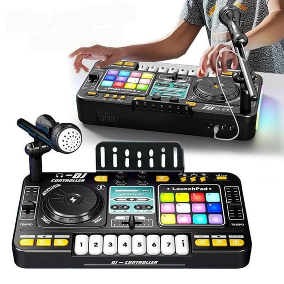 EcoVerve Interactive Kids DJ Mixer With Light Up Buttons Realistic Sound And Built In Microphone For Early Music Education