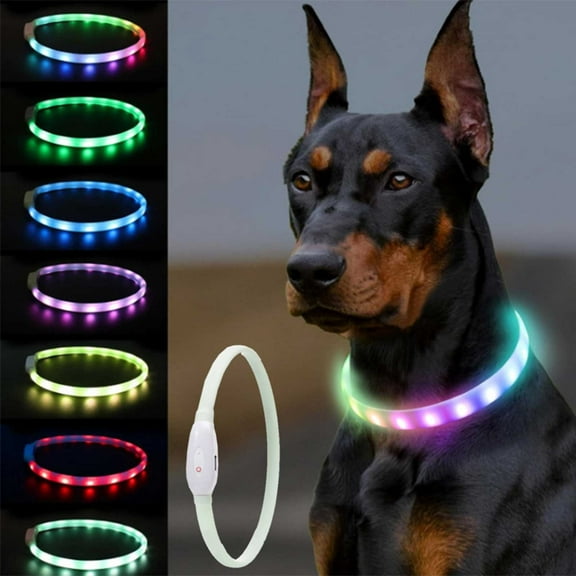 EcoVerve LED Color Dog Collar Rechargeable 7 Colors Changing Light Up Dog Collar Dog Lights Make Pet Visible For Night Walking Outdoor