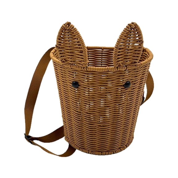 EcoVerve Rabbit Basket Easter Picnic Basket with Straps,Hand-Woven Imitation Rattan Storage Basket Backpack Flower Basket for Candy Storage Tea Picking,8x8x6inch
