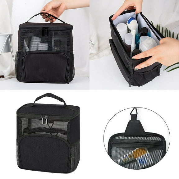 EcoVerve Shower Caddy Portable College Dorm For Guys Large Capacity With Metal Hook Travel Shower Bag Breathable Mesh Gym Shower Caddy (Black)