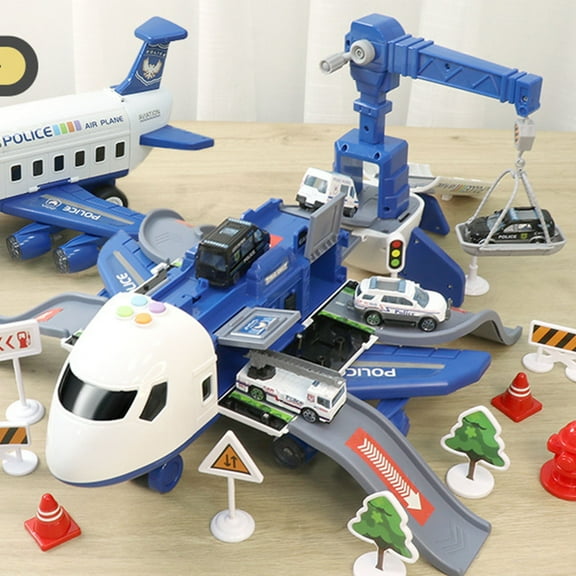 EcoVerve Storage Transport Plane Cargo Diecast Construction Vehicles And Playmat Kids Toy Aircraft With Lights & Sounds For 3 4 5 6 Years Old Boys And Girls