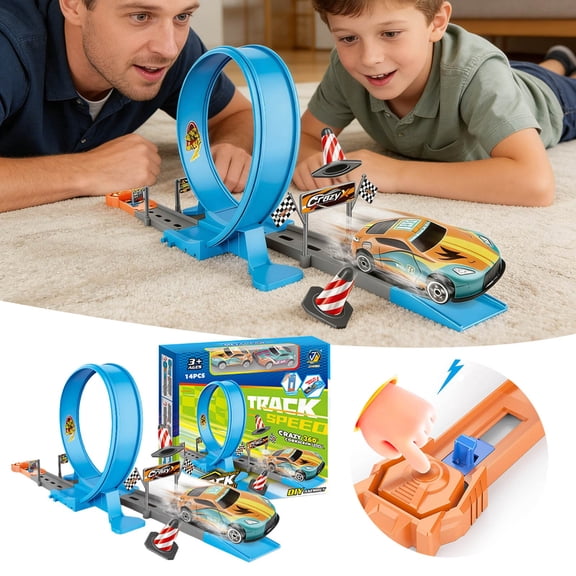 EcoVerve Tracked Stunt Car Toy With Launcher - High Speed Exciting Stunt Action Competition Play for Kids, Racing Vehicle for Indoor Outdoor Fun