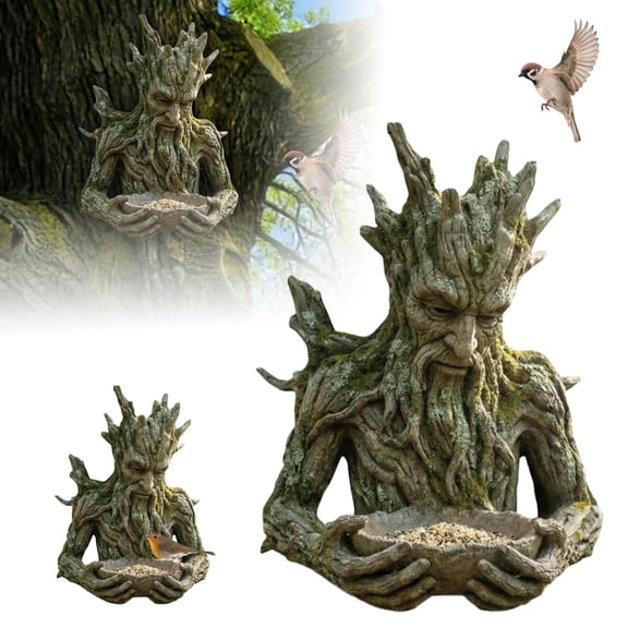 EcoVerve Tree Face Decor Tree Bird Feeder Outdoor Bird Feeder with Acorns - Tree Spirit Bird Decoration,Resin 6x4x4inch