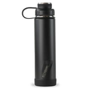 EcoVessel Boulder TriMax Insulated Stainless Steel Water Bottle with Reflecta Insulated Dual Lid, Strainer and Silicone Bottle Bumper - 24 oz (Black Shadow)