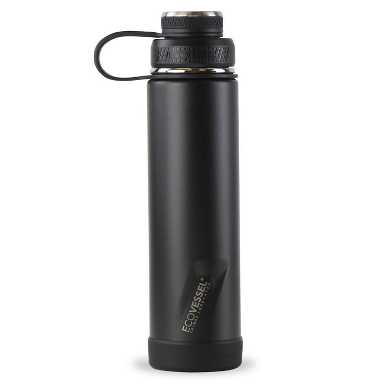 EcoVessel Boulder TriMax Insulated Stainless Steel Water Bottle with Reflecta Insulated Dual Lid Strainer and Silicone Bottle Bumper 24 oz Black Shadow Walmart