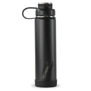 EcoVessel Boulder TriMax Insulated Stainless Steel Water Bottle with Reflecta Insulated Dual Lid, Strainer and Silicone Bottle Bumper - 24 oz Black Shadow