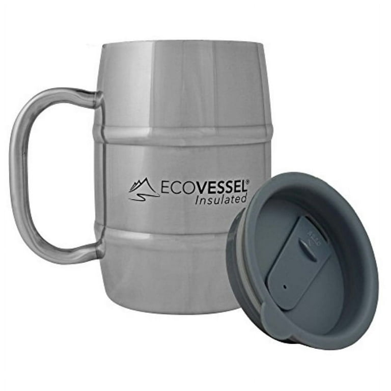 EcoVessel Double Barrel Mug Insulated Travel Coffee Cup with Lid & Wide  Grip Handle Stainless Steel Beer Stein, Travel Whiskey Glass, Country Travel  Mug or a Moscow Mule Tumbler Cup 