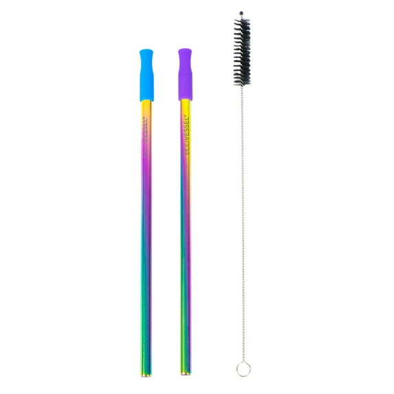EcoVessel STRAWSET – Stainless Steel Straw Set with Removeable Silicone Tips and Straw Cleaning Brush, 3 Pcs