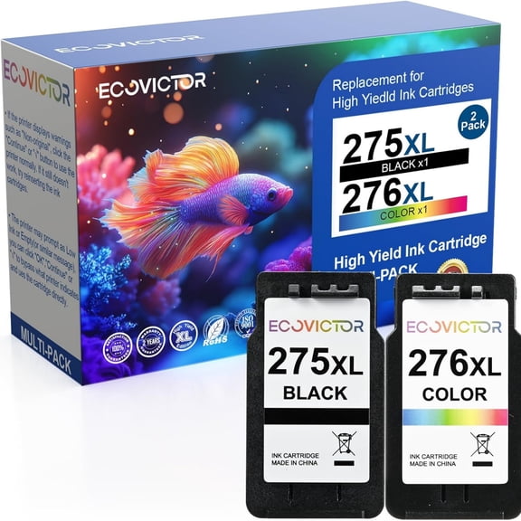 EcoVictor Ink Cartridge Replacement for Canon 275XL 276XL 275 276 XL PG275 CL276 Black Color 2 Pack for PIXMA TS3520 TS3522 TS3700 TS3720 TS3722 TR4720