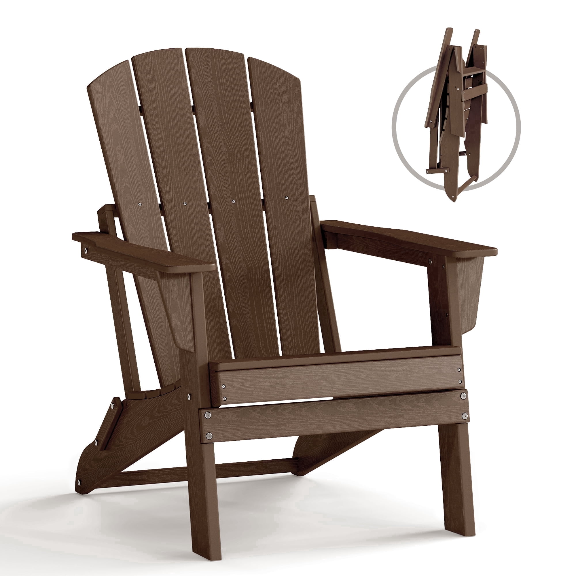 Cobiod Folding Adirondack Chair, HDPE Patio Chair, All-Weather Space-Saving Foldable Fire Pit Seating for Camping, Backyard, Deck - Coffee