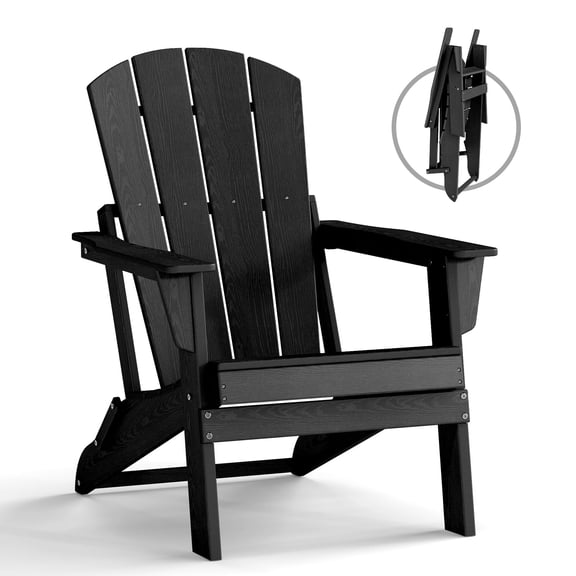 Cobiod Folding Adirondack Chair, HDPE Patio Chair, All-Weather Space-Saving Foldable Fire Pit Seating for Camping, Backyard, Deck - Black