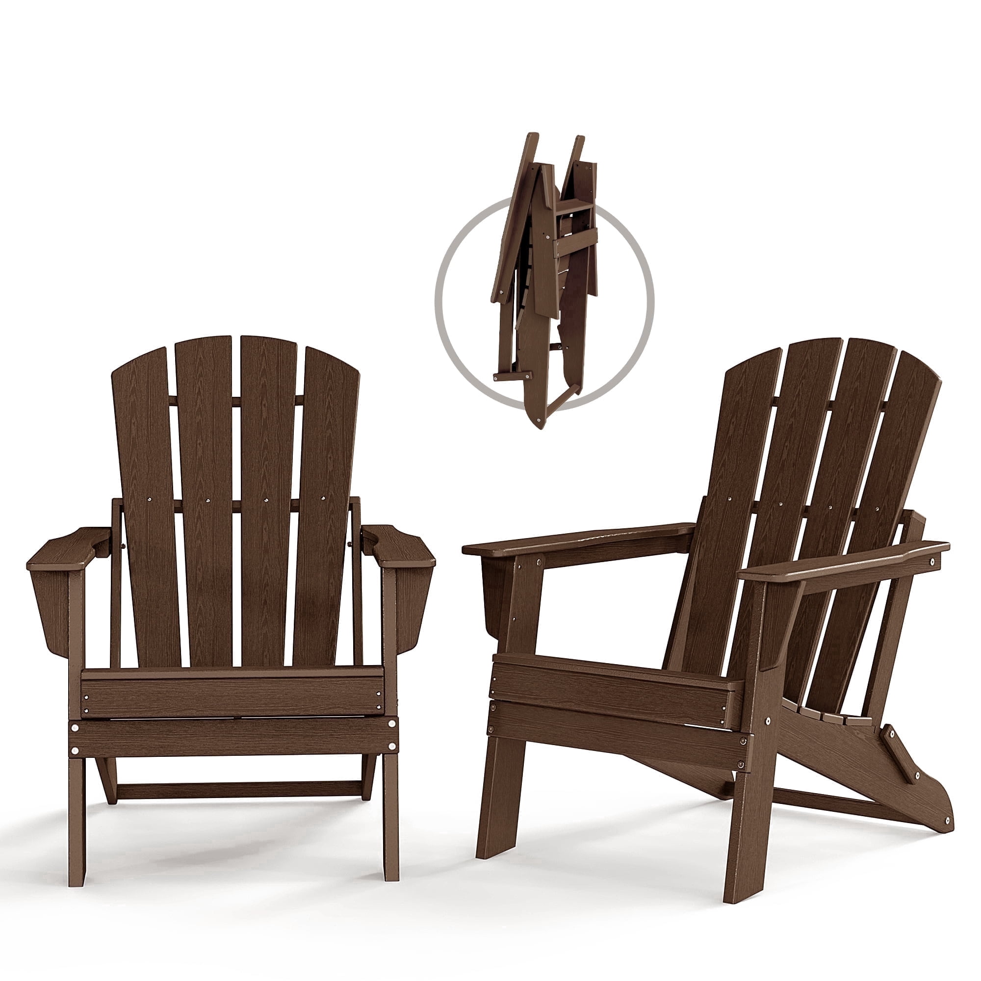 Cobiod Folding Adirondack Chair Set of 2, HDPE Patio Chair, All-Weather Space-Saving Foldable Fire Pit Seating for Camping, Backyard, Deck - Coffee
