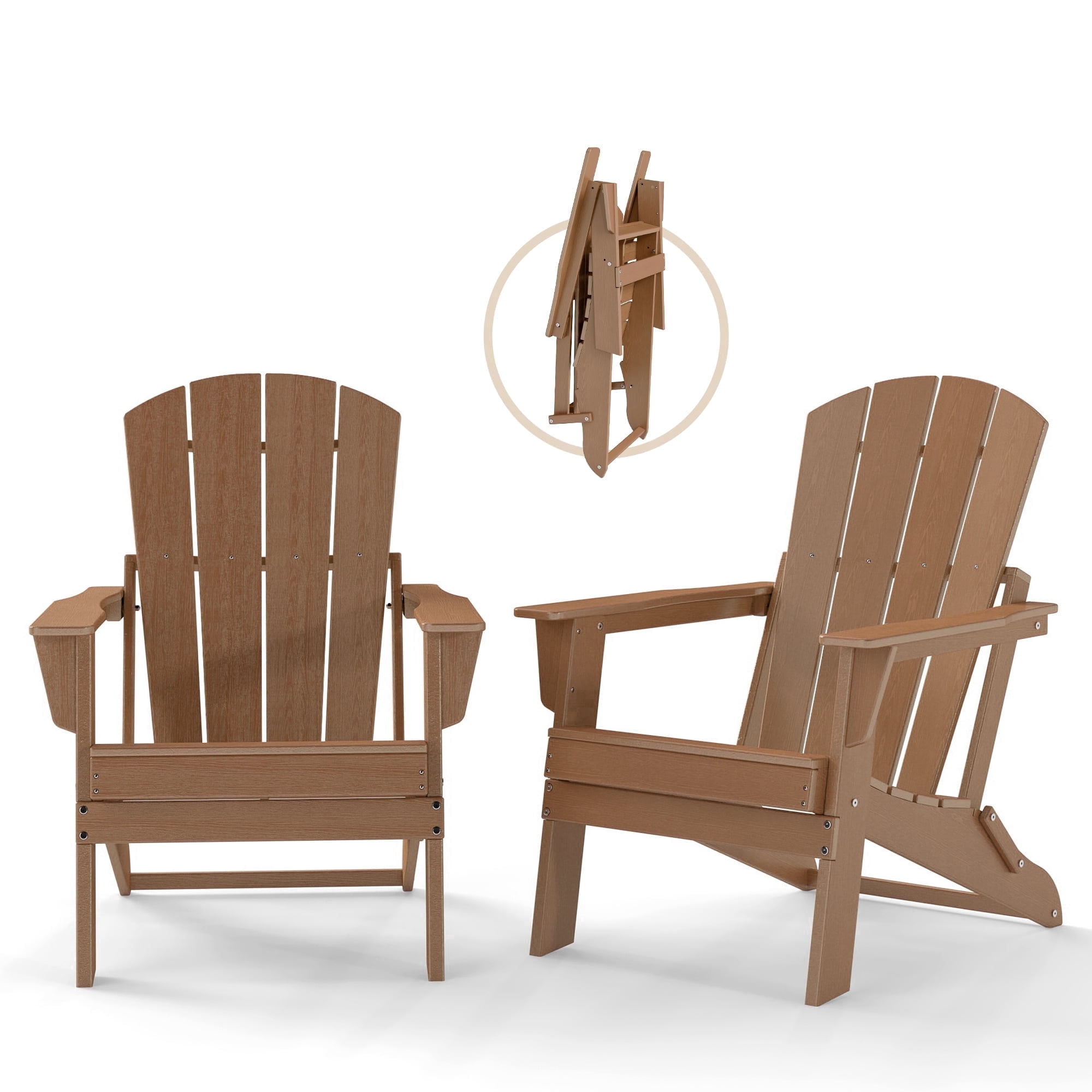 Cobiod Folding Adirondack Chair Set of 2, HDPE Patio Chair, All-Weather Space-Saving Foldable Fire Pit Seating for Camping, Backyard, Deck - Cedar