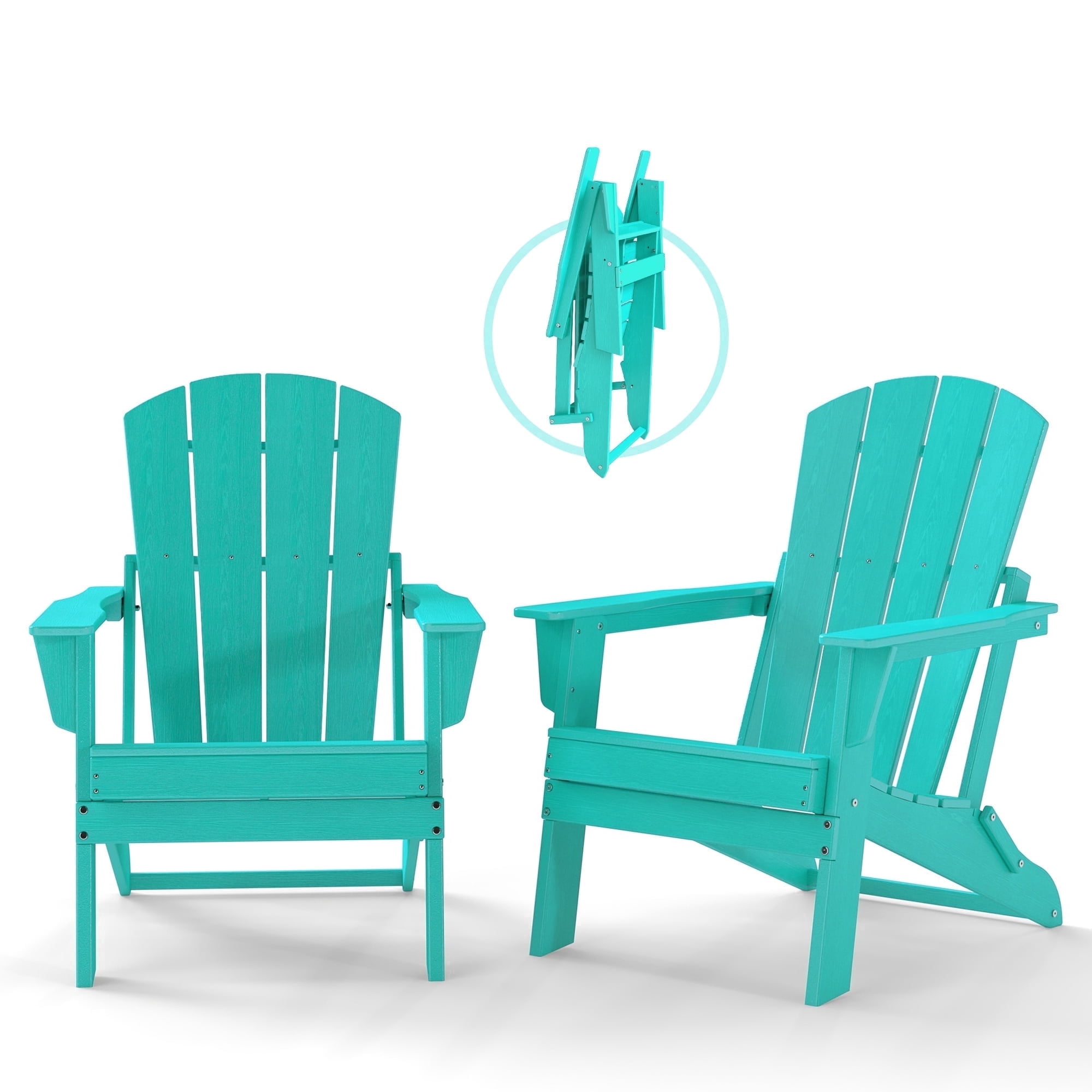 Cobiod Folding Adirondack Chair Set of 2, HDPE Patio Chair, All-Weather Space-Saving Foldable Fire Pit Seating for Camping, Backyard, Deck - Aruba Blue