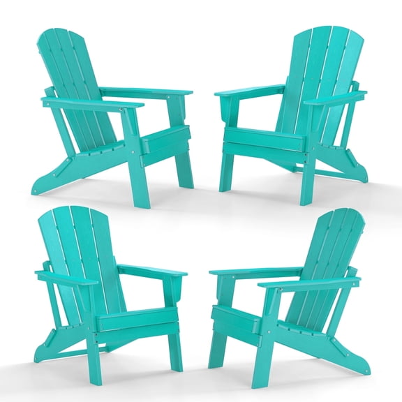 Cobiod Folding Adirondack Chair Set of 4, HDPE Patio Chair, All-Weather Space-Saving Foldable Fire Pit Seating for Camping, Backyard, Deck - Aruba Blue