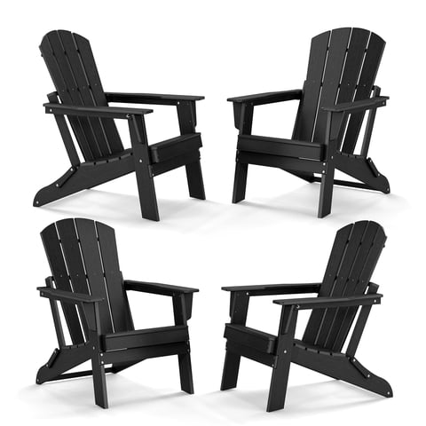 Cobiod Folding Adirondack Chair Set of 4, HDPE Patio Chair, All-Weather Space-Saving Foldable Fire Pit Seating for Camping, Backyard, Deck - Black