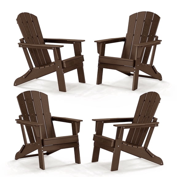 Cobiod Folding Adirondack Chair Set of 4, HDPE Patio Chair, All-Weather Space-Saving Foldable Fire Pit Seating for Camping, Backyard, Deck - Coffee