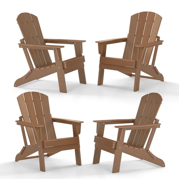 Cobiod Folding Adirondack Chair Set of 4, HDPE Patio Chair, All-Weather Space-Saving Foldable Fire Pit Seating for Camping, Backyard, Deck - Cedar